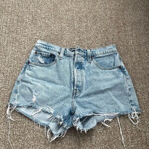 Levi's 501 Light Blue Distressed Denim Cutoff Shorts